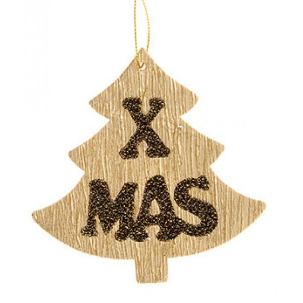 Χριστουγεννιάτικο Κρεμαστό Δεντράκι, με Χρυσή Επιγραφή "XMAS" (12cm)